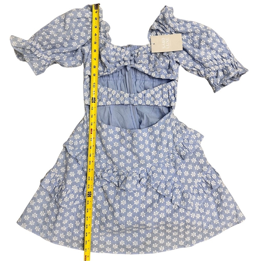 Sabo Luxe Light Blue Jaycee Mini Dress SZ 6 Embroidered Cottagecore Feminine NWT - Picture 9 of 10
